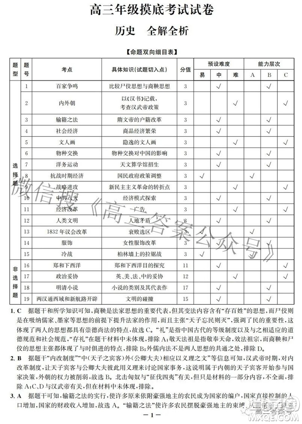 邯鄲市2023屆高三年級(jí)摸底考試試卷歷史試題及答案