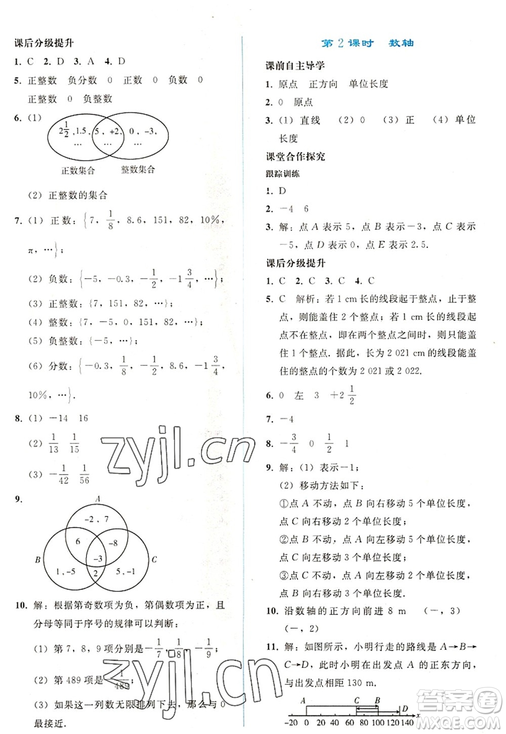 人民教育出版社2022同步輕松練習(xí)七年級數(shù)學(xué)上冊人教版答案