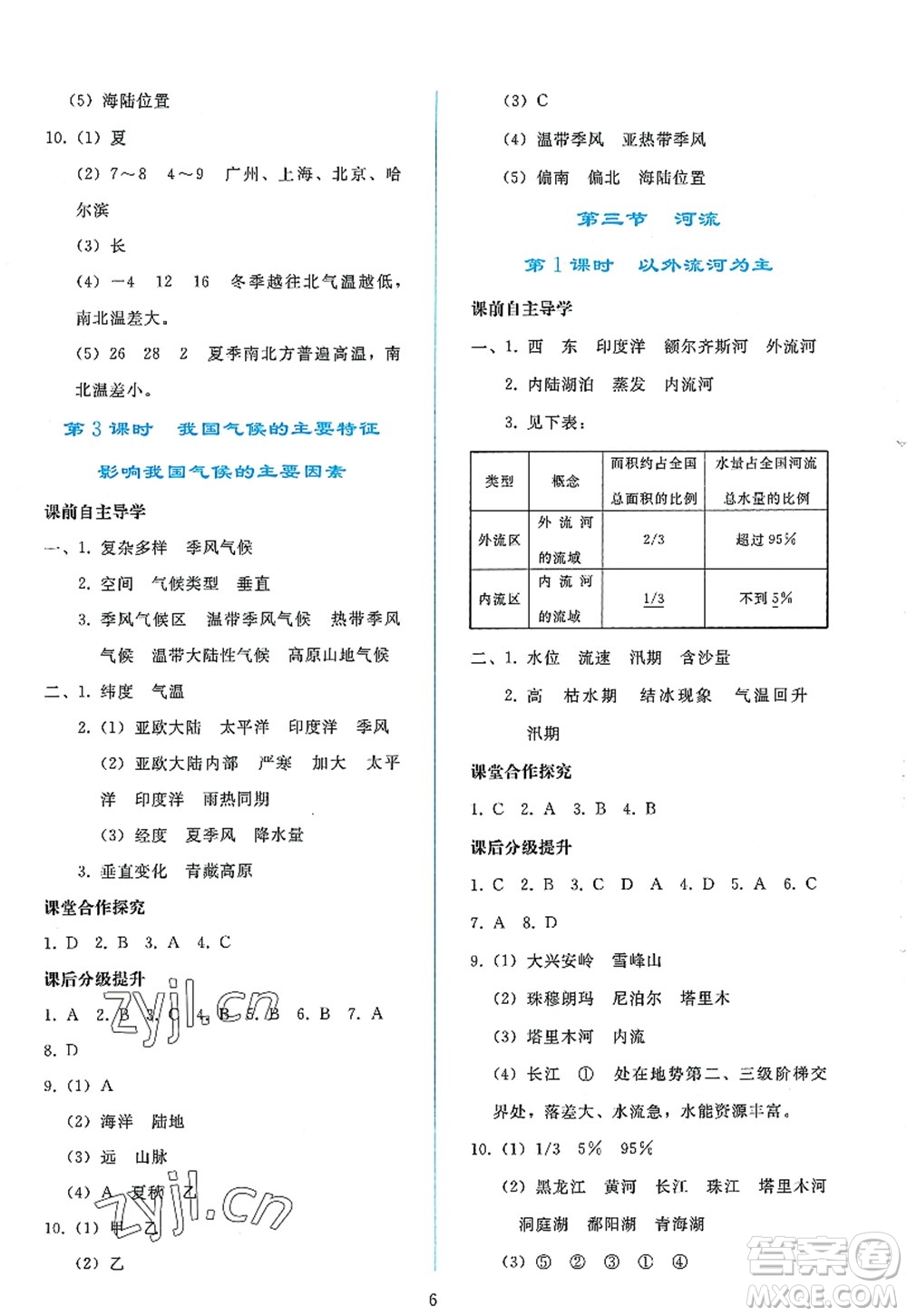 人民教育出版社2022同步輕松練習(xí)八年級(jí)地理上冊(cè)人教版答案