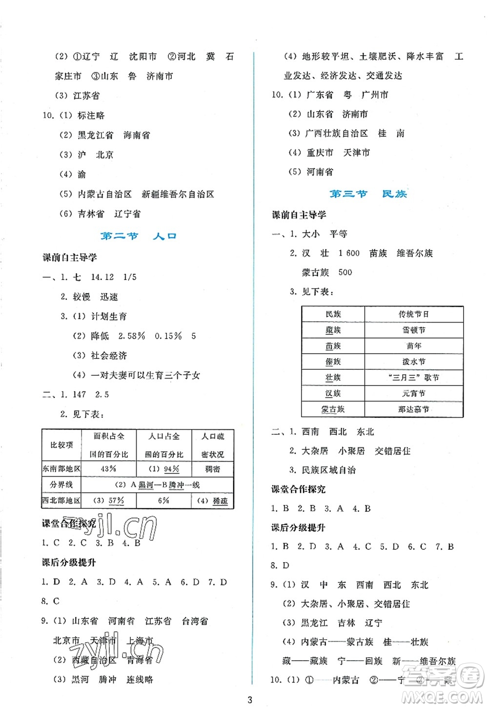 人民教育出版社2022同步輕松練習(xí)八年級(jí)地理上冊(cè)人教版答案