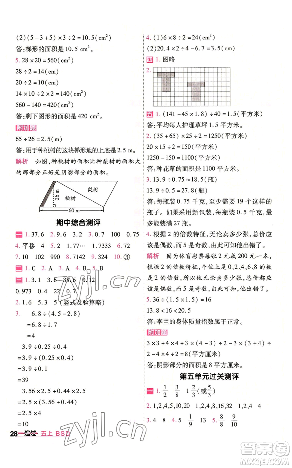 南京師范大學(xué)出版社2022秋季一遍過(guò)五年級(jí)上冊(cè)數(shù)學(xué)北師大版參考答案