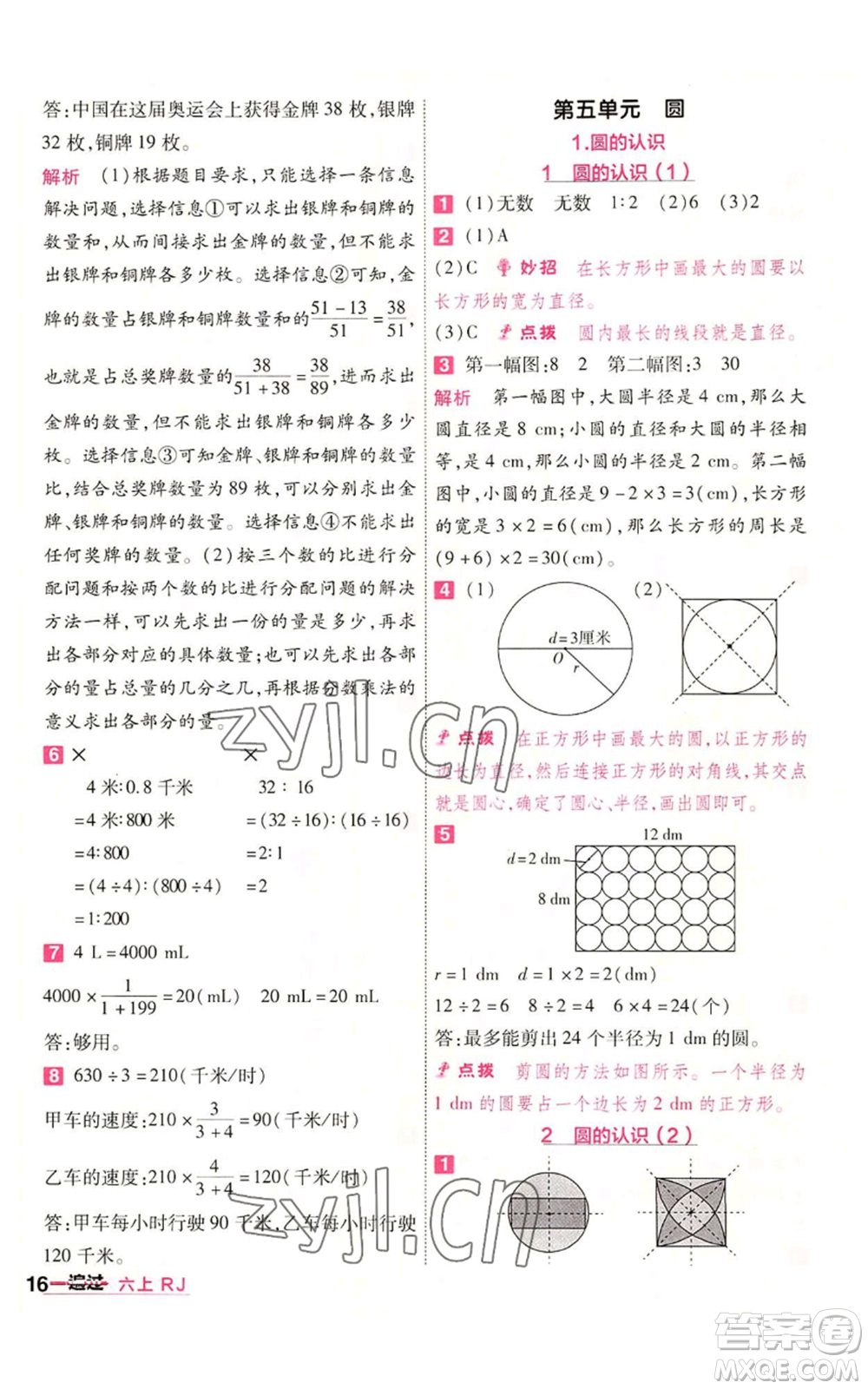 南京師范大學(xué)出版社2022秋季一遍過六年級(jí)上冊(cè)數(shù)學(xué)人教版參考答案