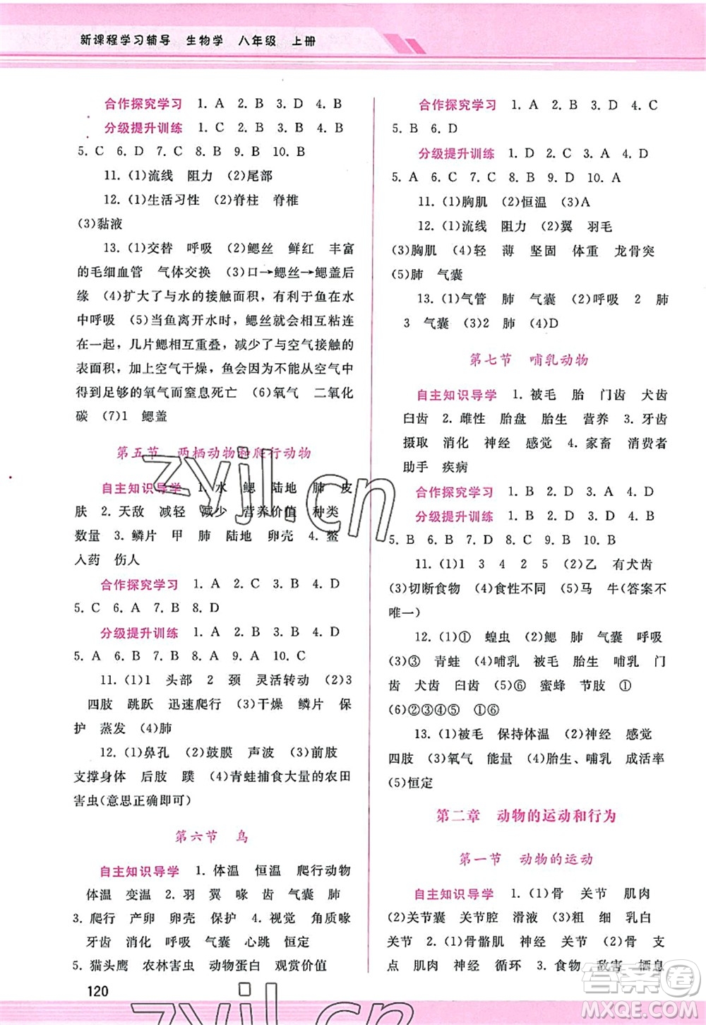 廣西師范大學出版社2022新課程學習輔導八年級生物上冊人教版答案