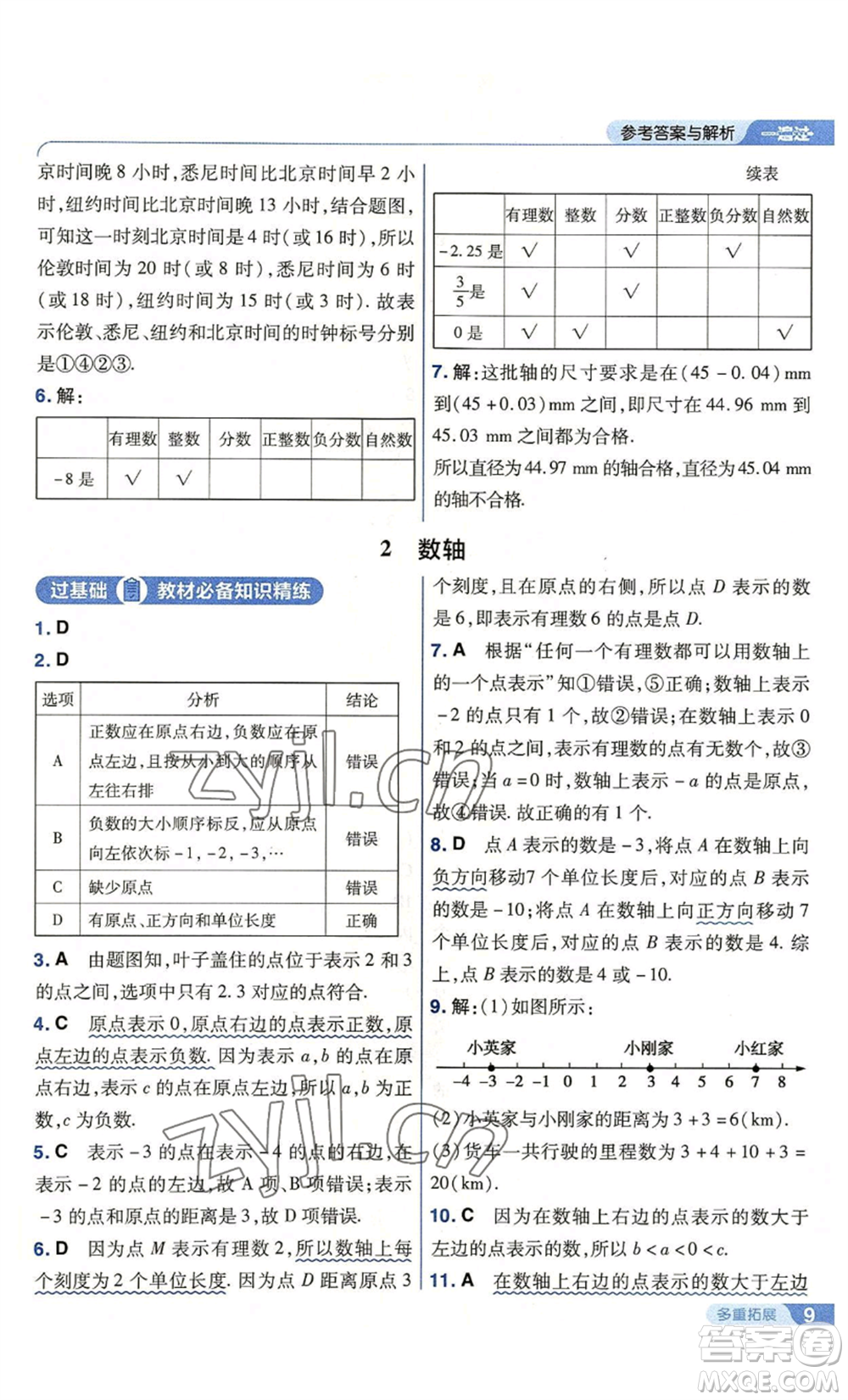 南京師范大學出版社2022秋季一遍過七年級上冊數學北師大版參考答案