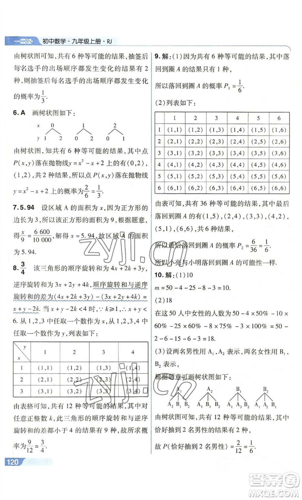 南京師范大學(xué)出版社2022秋季一遍過(guò)九年級(jí)上冊(cè)數(shù)學(xué)人教版參考答案