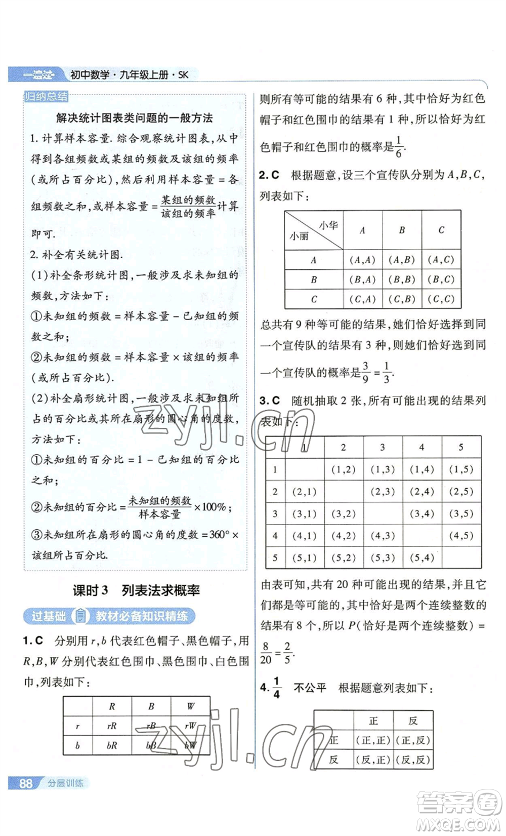 南京師范大學出版社2022秋季一遍過九年級上冊數(shù)學蘇科版參考答案