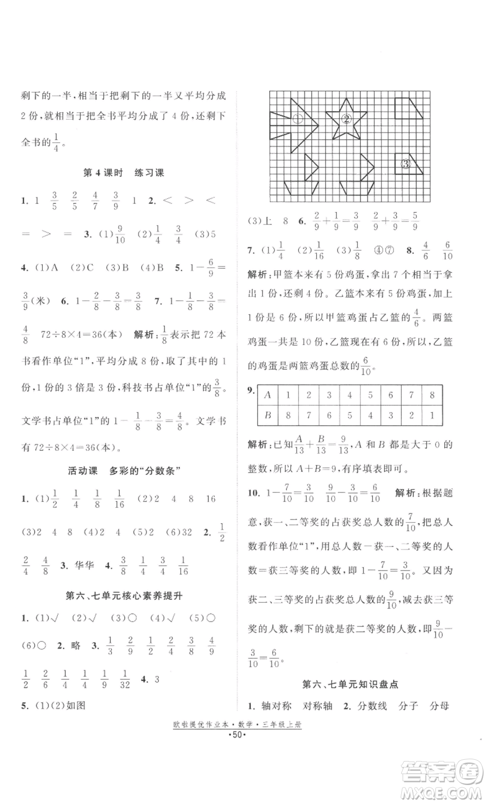 江蘇鳳凰美術(shù)出版社2022歐啦提優(yōu)作業(yè)本三年級(jí)上冊(cè)數(shù)學(xué)蘇教版參考答案