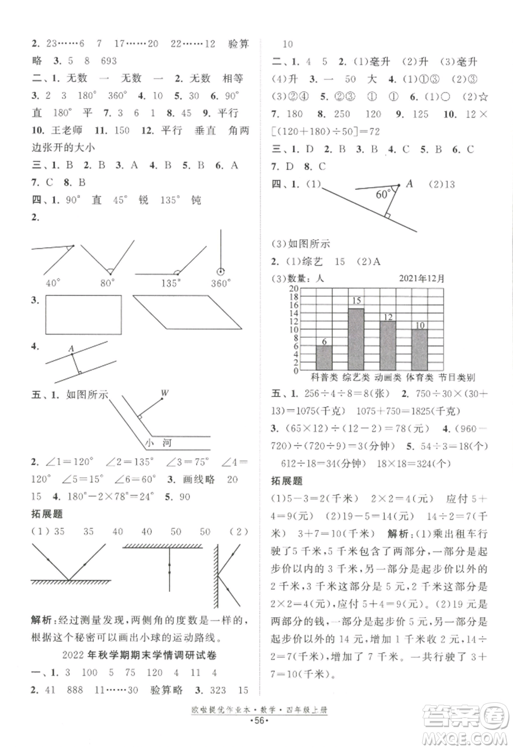 江蘇鳳凰美術(shù)出版社2022歐啦提優(yōu)作業(yè)本四年級(jí)上冊(cè)數(shù)學(xué)蘇教版參考答案