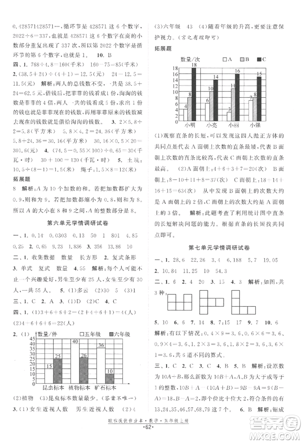 江蘇鳳凰美術(shù)出版社2022歐啦提優(yōu)作業(yè)本五年級(jí)上冊數(shù)學(xué)蘇教版參考答案