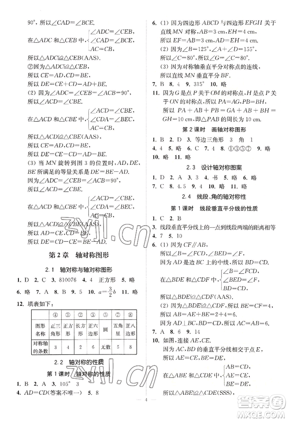 江蘇鳳凰美術(shù)出版社2022南通小題課時(shí)提優(yōu)作業(yè)本八年級(jí)上冊(cè)數(shù)學(xué)江蘇版參考答案