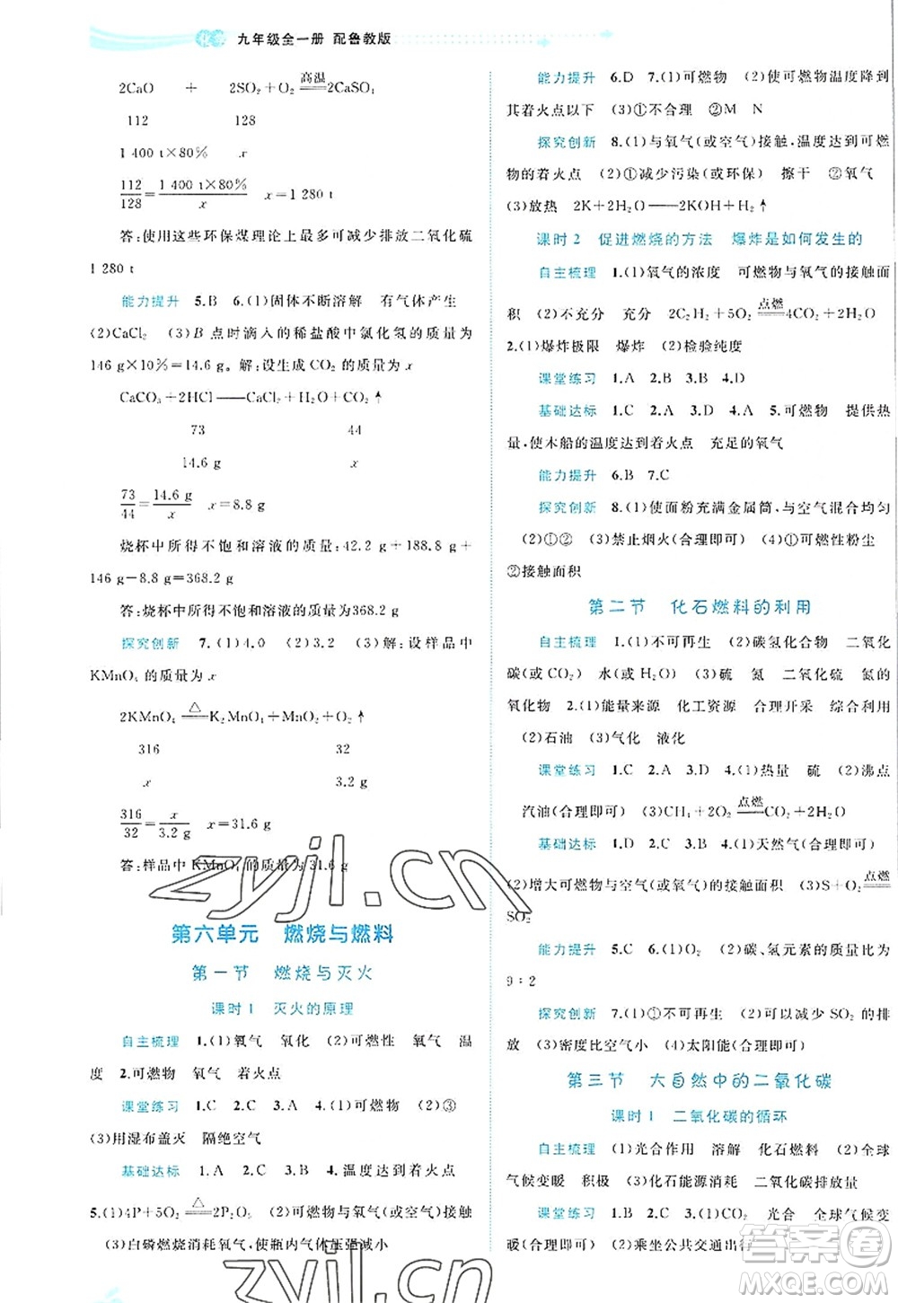 廣西師范大學(xué)出版社2022新課程學(xué)習(xí)與測(cè)評(píng)同步學(xué)習(xí)九年級(jí)化學(xué)全一冊(cè)魯教版答案