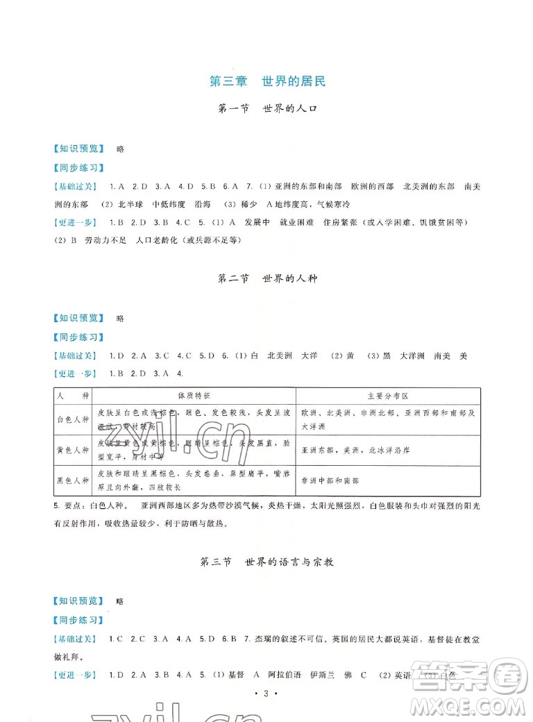 福建人民出版社2022秋頂尖課課練地理七年級(jí)上冊(cè)湘教版答案