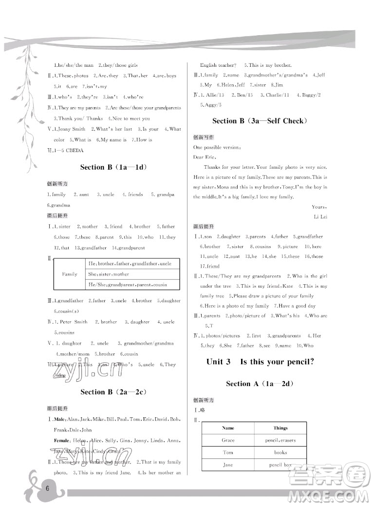 福建人民出版社2022秋頂尖課課練英語七年級(jí)上冊(cè)人教版答案