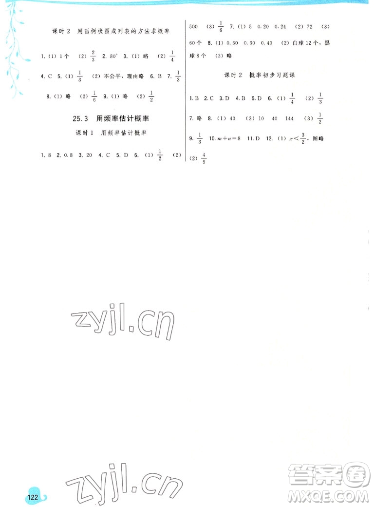 福建人民出版社2022秋頂尖課課練數(shù)學(xué)九年級(jí)上冊(cè)人教版答案