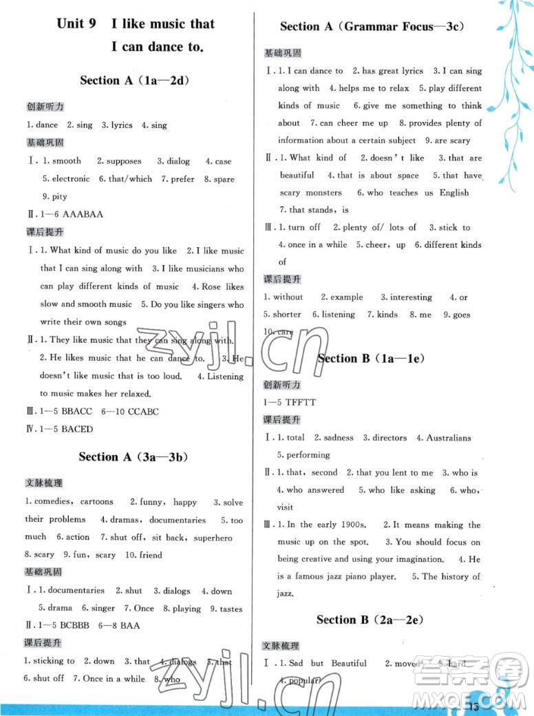 福建人民出版社2022秋頂尖課課練英語(yǔ)九年級(jí)一冊(cè)人教版答案