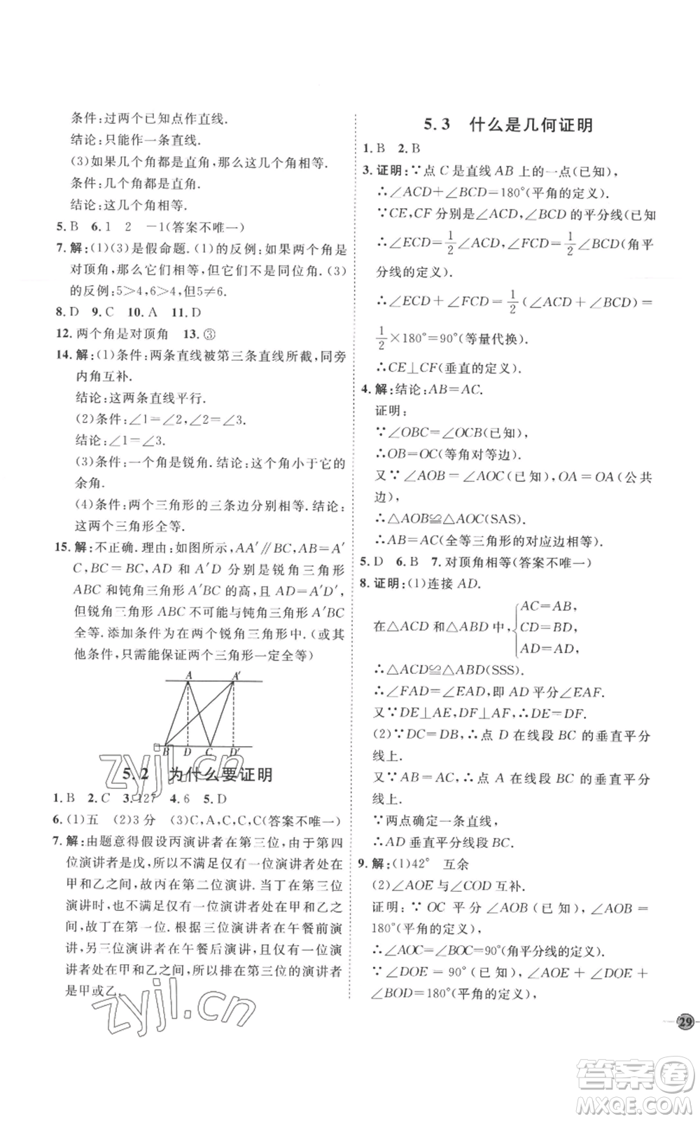 延邊教育出版社2022秋季優(yōu)+學(xué)案課時通八年級上冊數(shù)學(xué)青島版濰坊專版參考答案