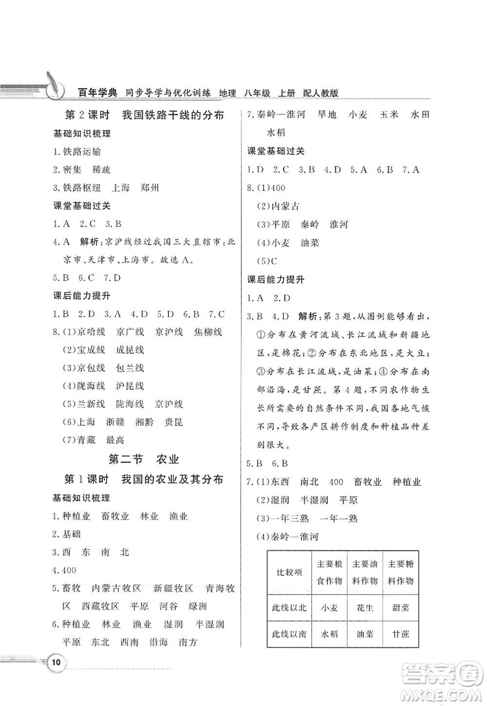 新世紀(jì)出版社2022同步導(dǎo)學(xué)與優(yōu)化訓(xùn)練八年級地理上冊人教版答案