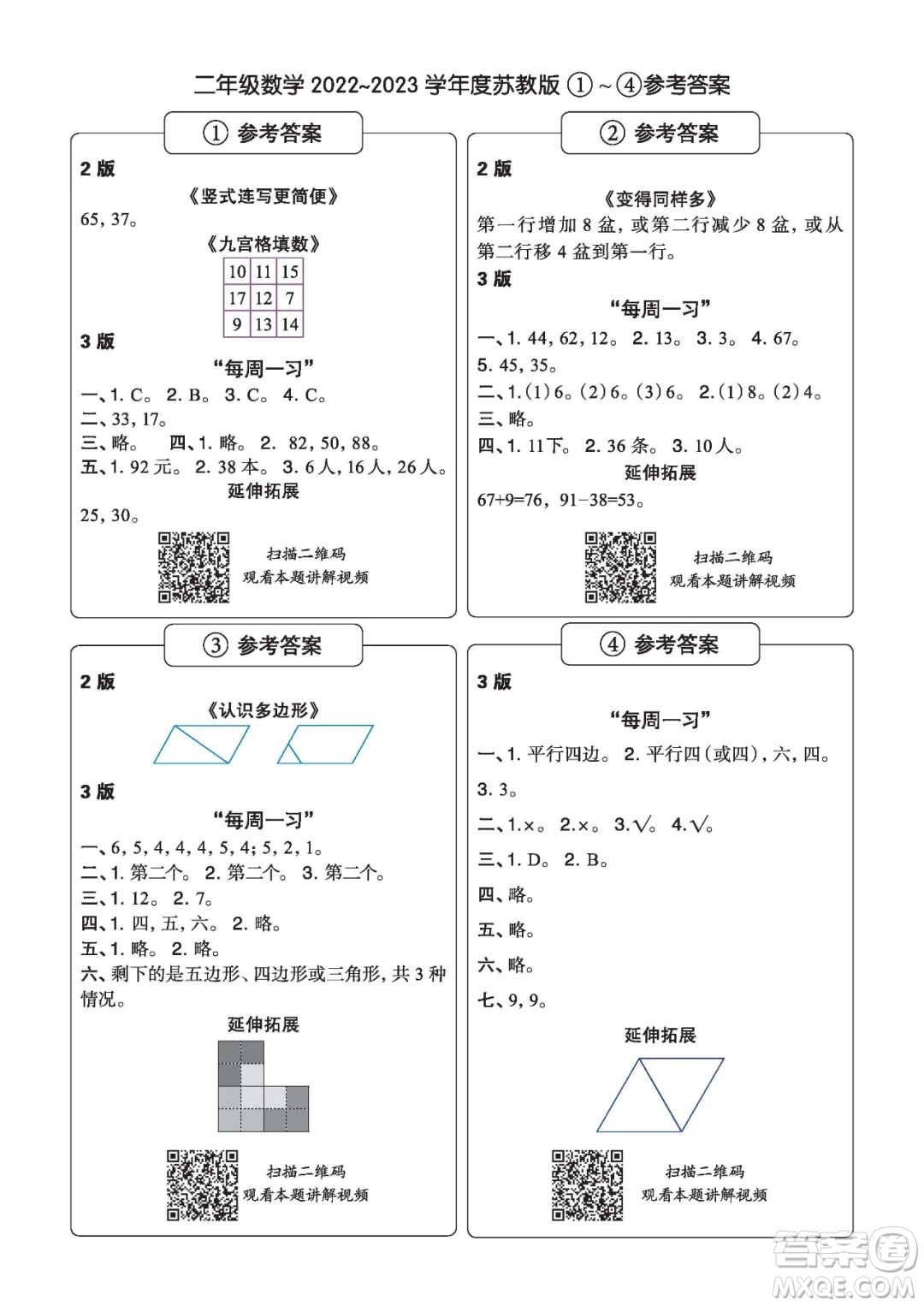 時代學(xué)習(xí)報數(shù)學(xué)周刊二年級2022-2023學(xué)年度蘇教版第1-8期參考答案