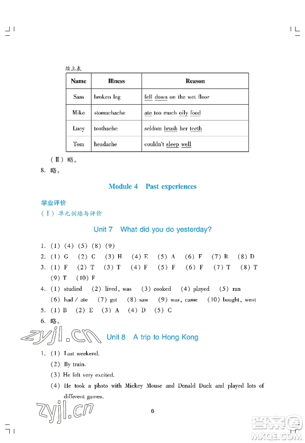 廣州出版社2022陽光學(xué)業(yè)評價六年級英語上冊教科版答案