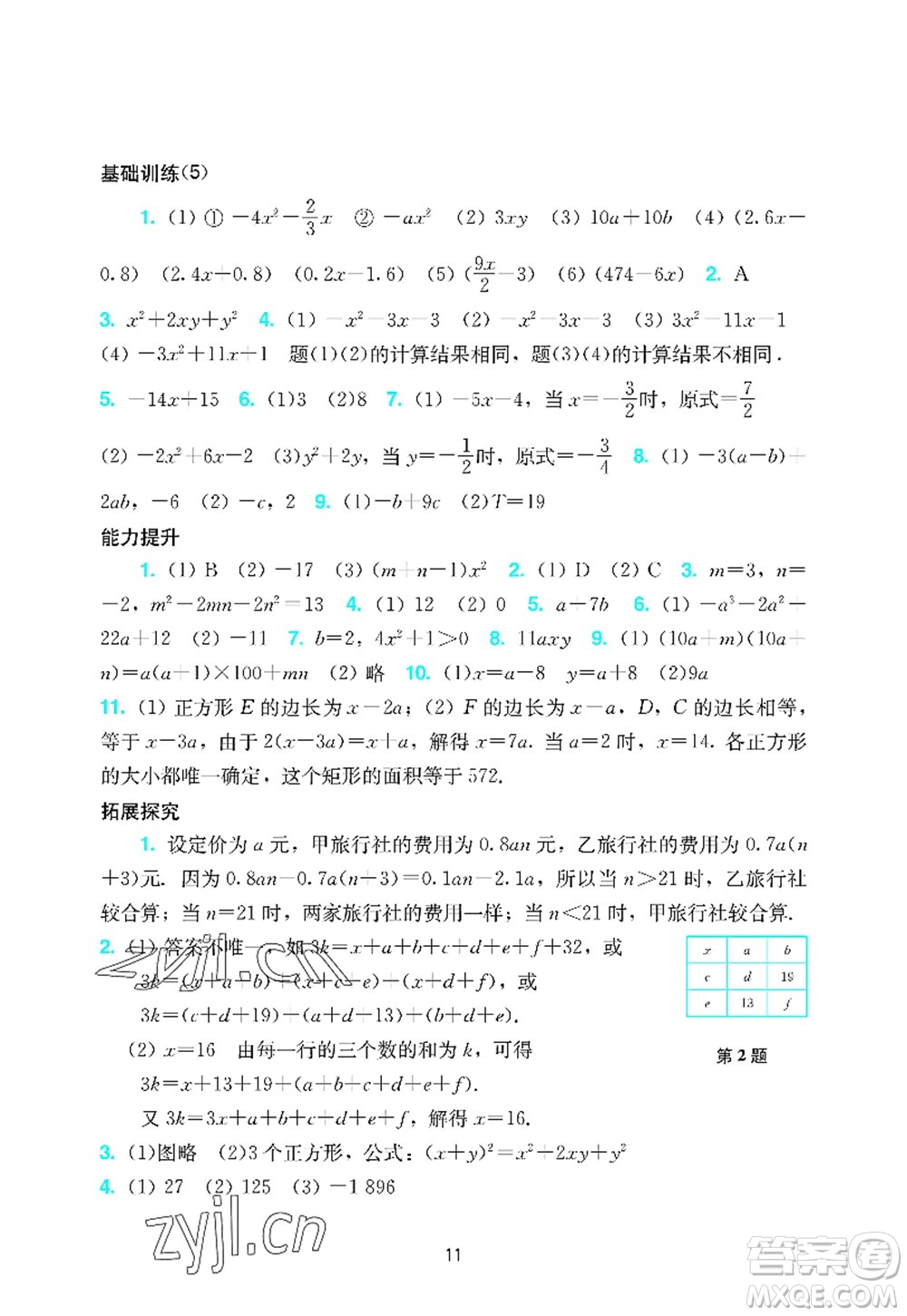 廣州出版社2022陽光學(xué)業(yè)評價七年級數(shù)學(xué)上冊人教版答案