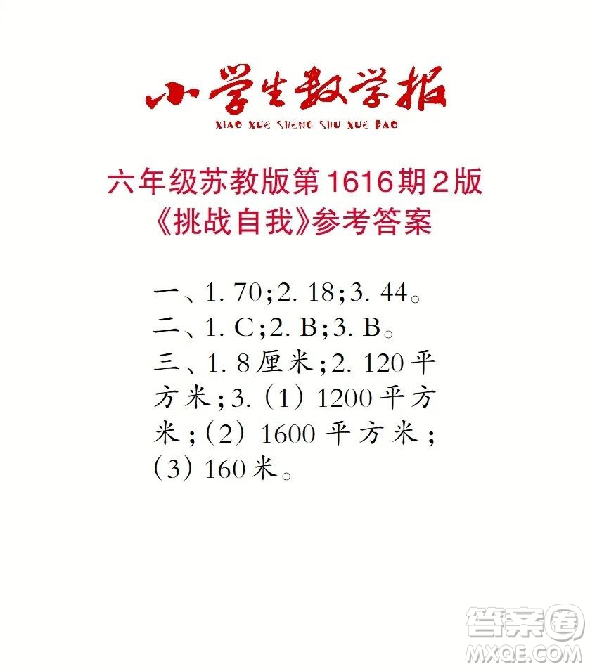 2022秋小學(xué)生數(shù)學(xué)報(bào)六年級(jí)第1616期答案