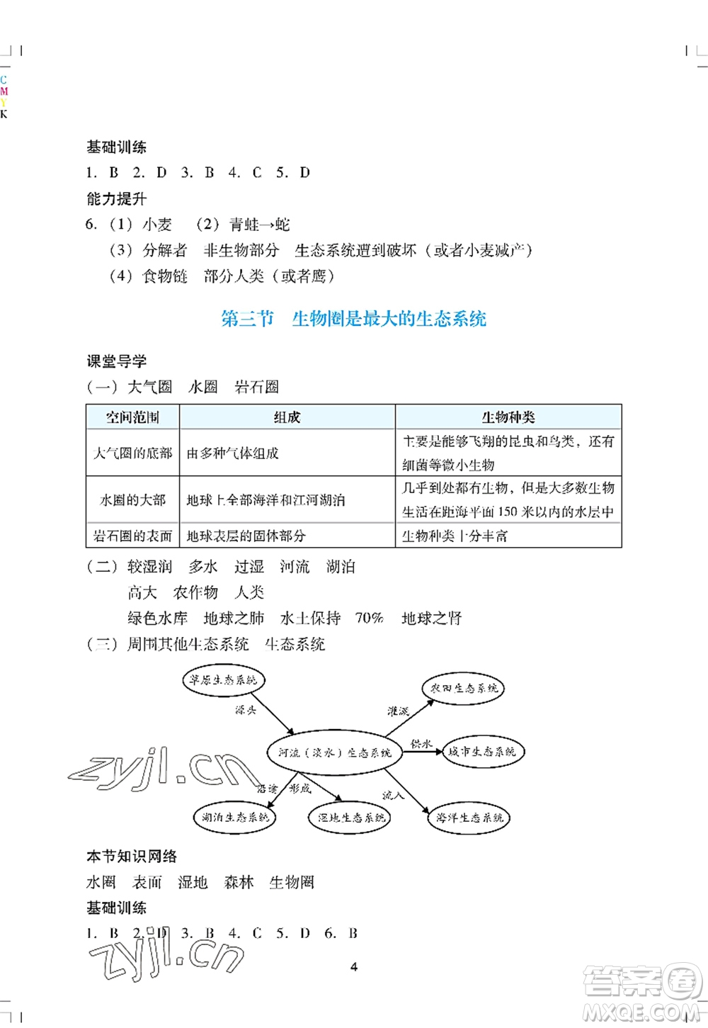 廣州出版社2022陽光學(xué)業(yè)評價七年級生物上冊人教版答案