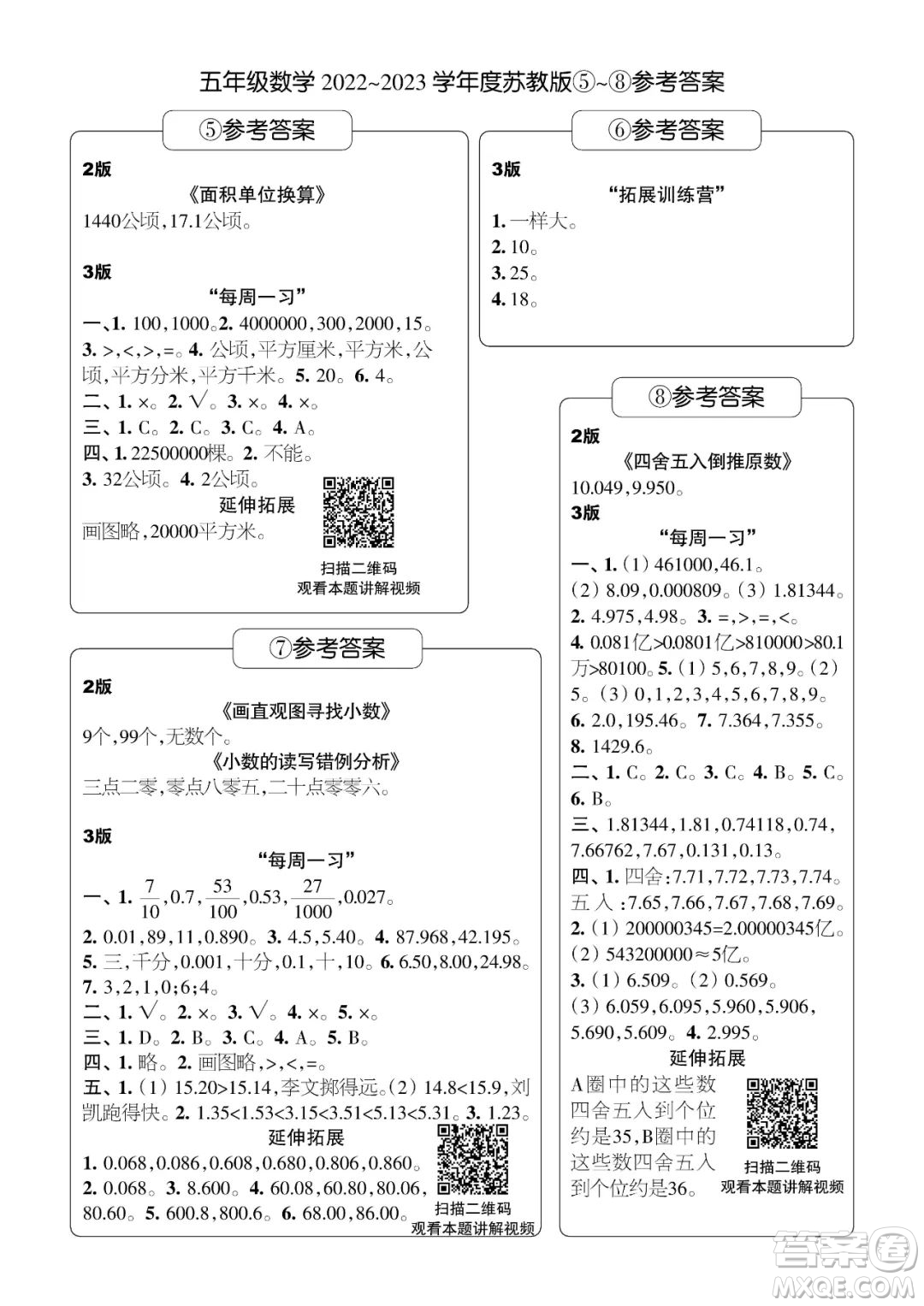 時(shí)代學(xué)習(xí)報(bào)數(shù)學(xué)周刊五年級(jí)2022-2023學(xué)年度蘇教版第1-8期參考答案