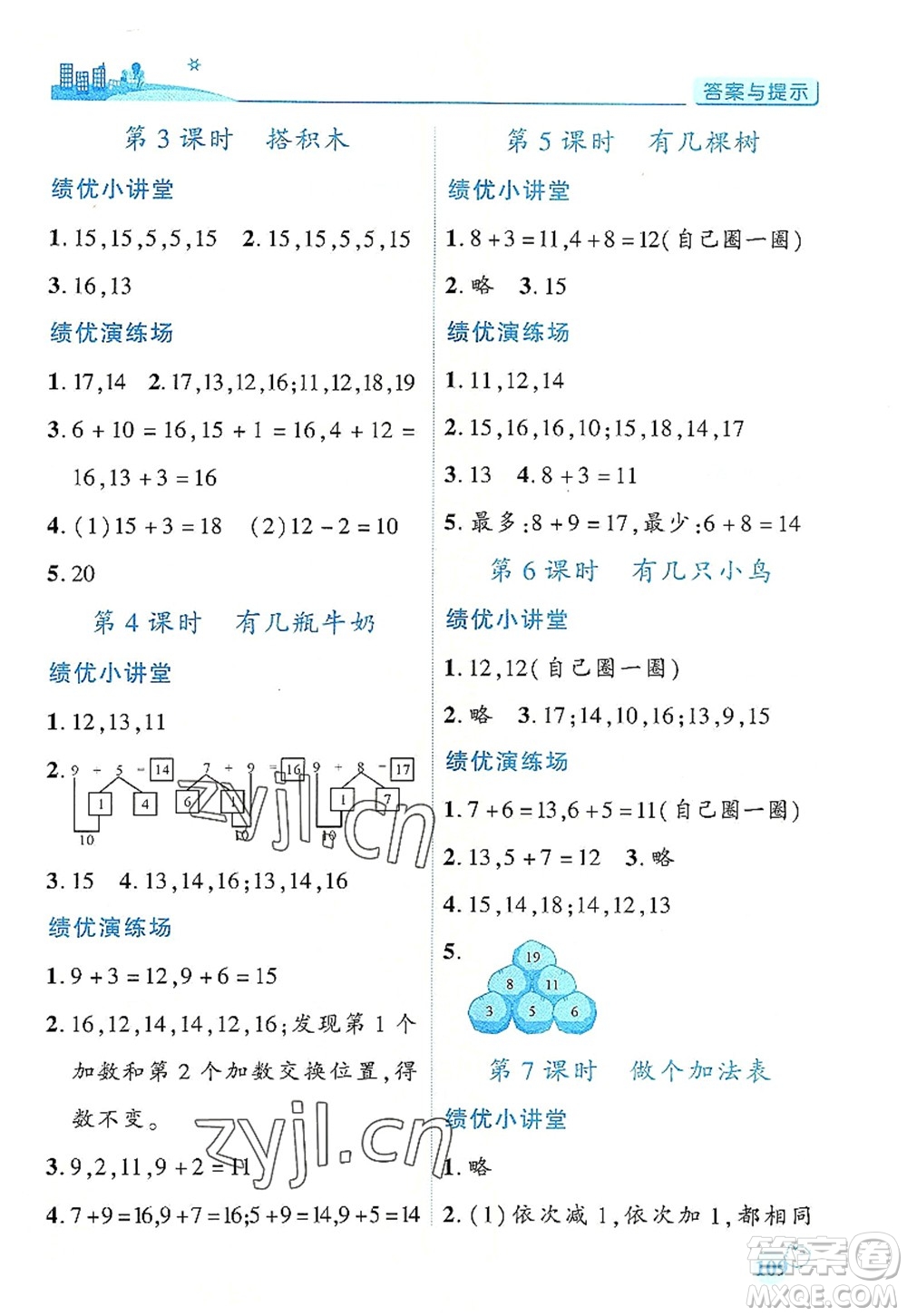 陜西師范大學(xué)出版總社有限公司2022績優(yōu)學(xué)案一年級上冊數(shù)學(xué)人教版參考答案