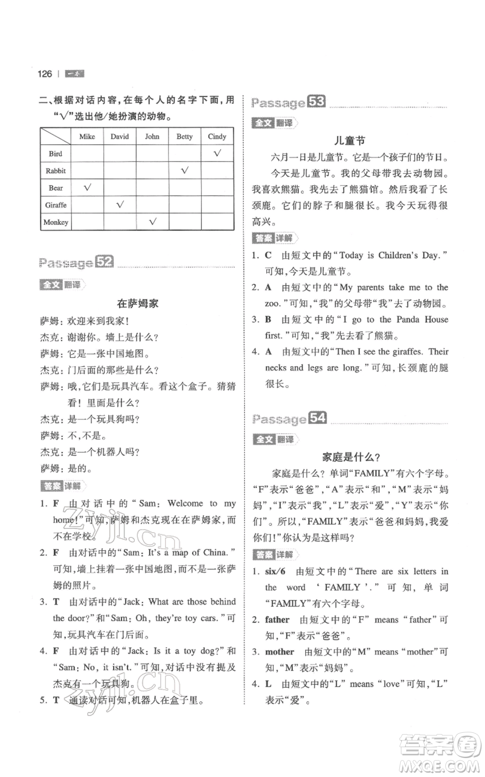 江西人民出版社2022一本小學(xué)英語閱讀訓(xùn)練100篇三年級(jí)通用版參考答案