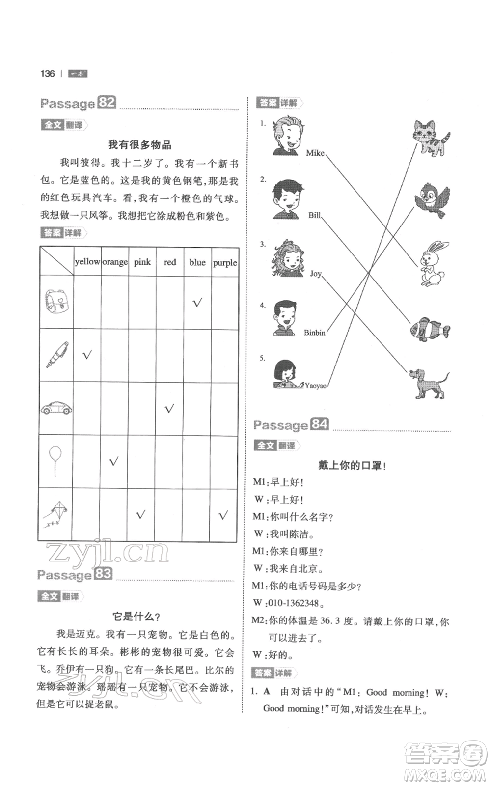 江西人民出版社2022一本小學(xué)英語閱讀訓(xùn)練100篇三年級(jí)通用版參考答案