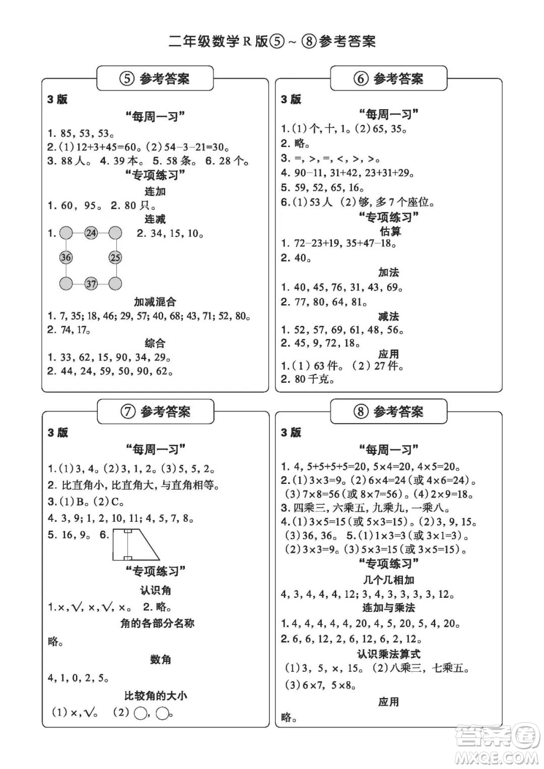 時(shí)代學(xué)習(xí)報(bào)數(shù)學(xué)周刊二年級(jí)2022-2023學(xué)年度人教版第1-8期參考答案