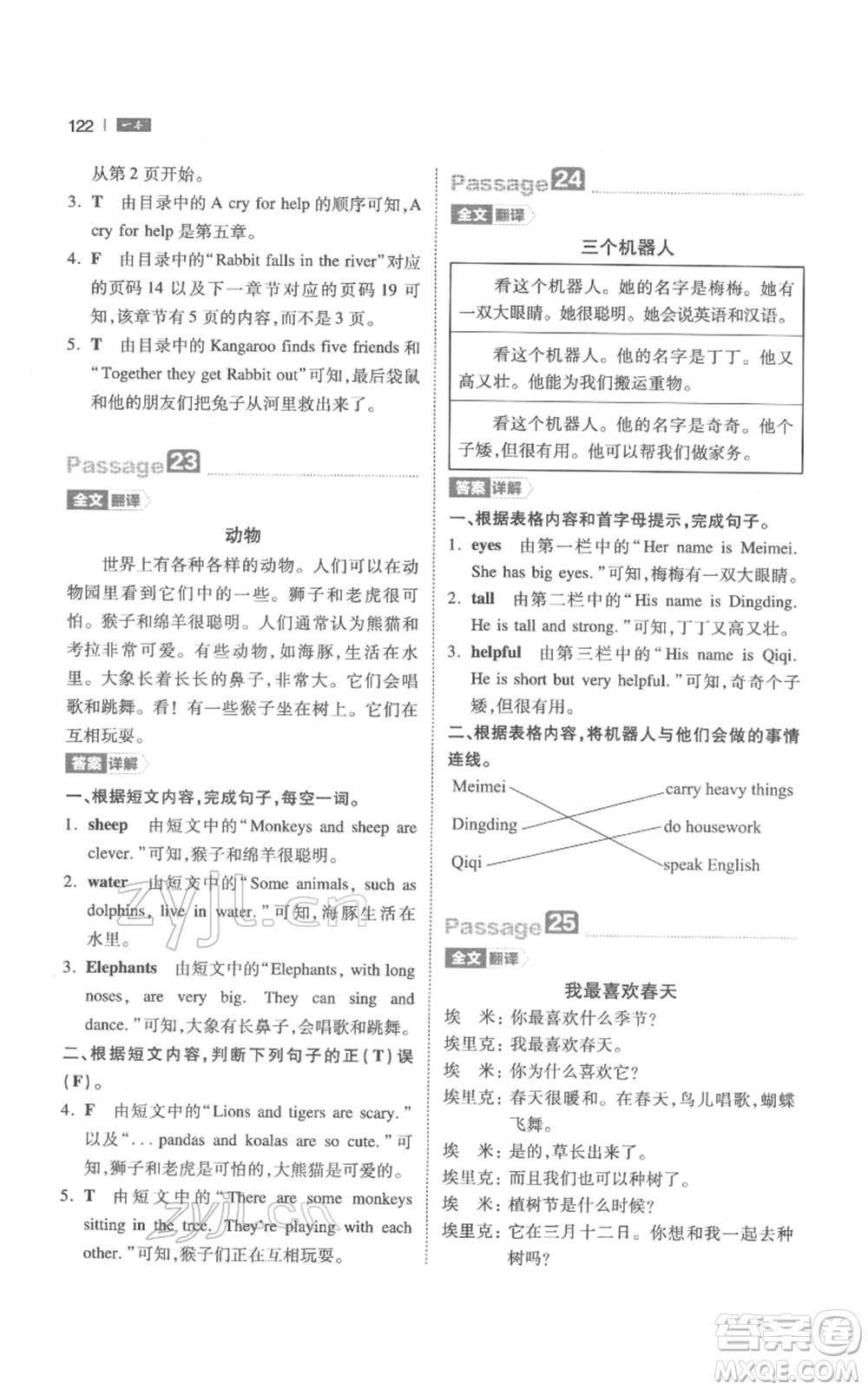 江西人民出版社2022一本小學(xué)英語閱讀訓(xùn)練100篇四年級(jí)通用版參考答案