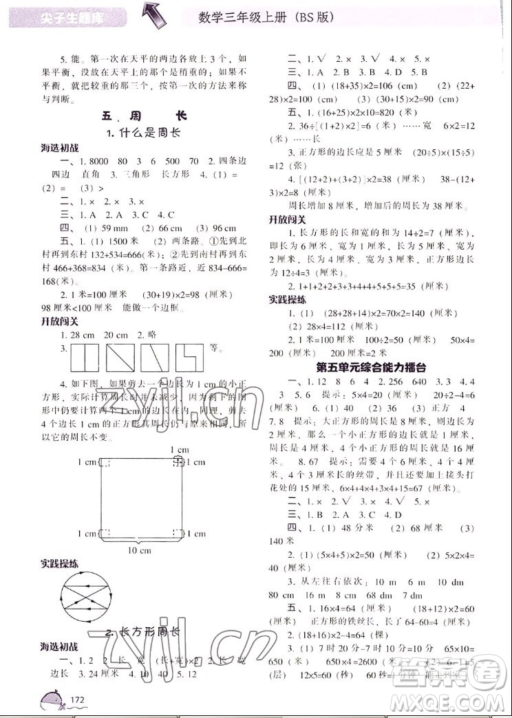 遼寧教育出版社2022秋尖子生題庫數(shù)學(xué)三年級上冊BS北師版答案