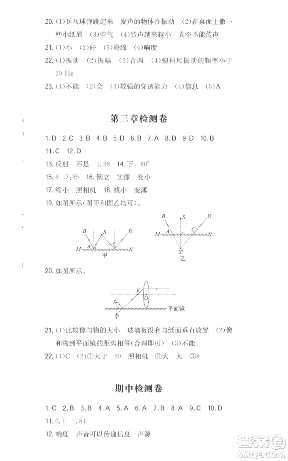 湖南教育出版社2022一本同步訓(xùn)練八年級(jí)上冊(cè)物理滬粵版參考答案