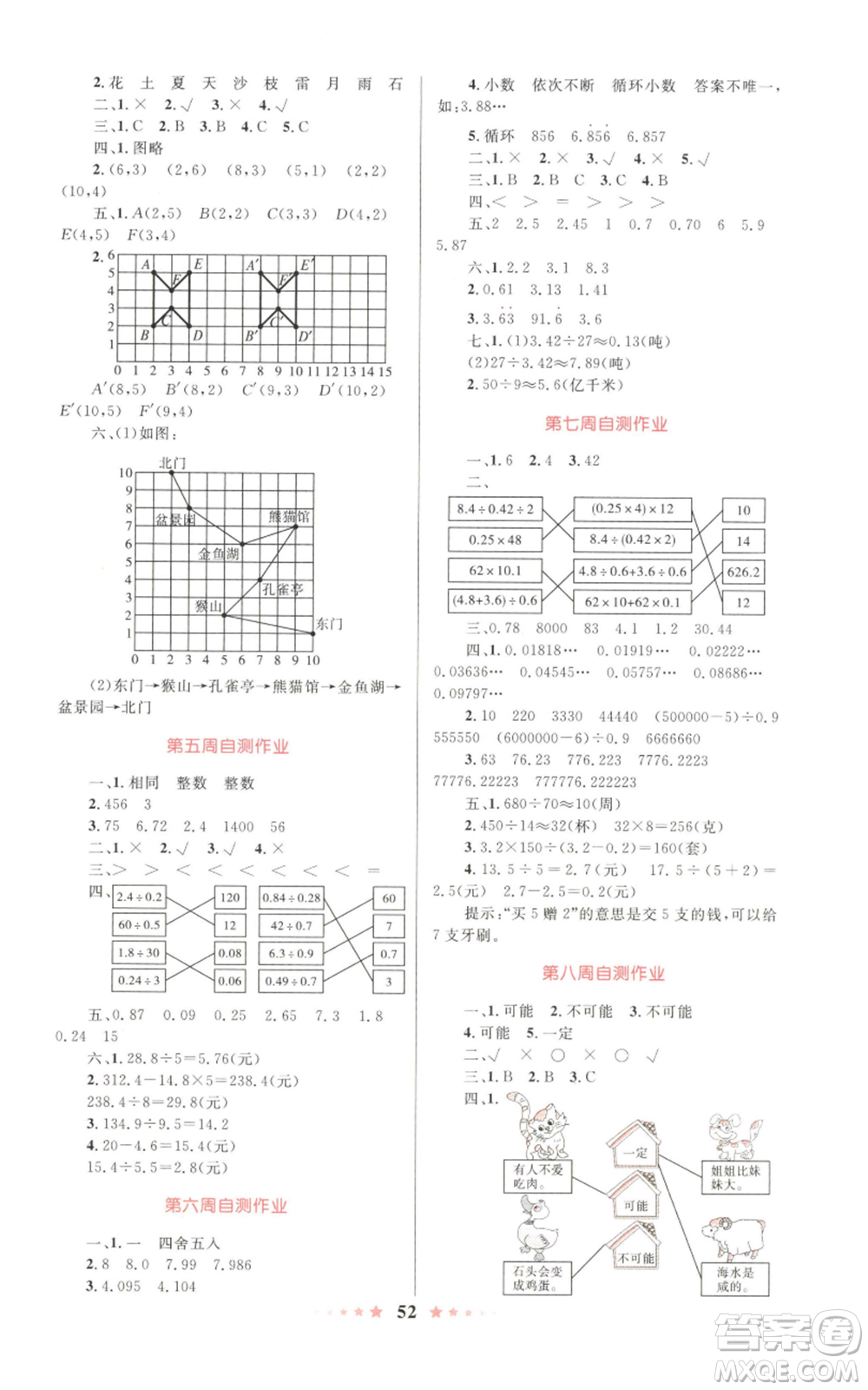 知識(shí)出版社2022小學(xué)同步測(cè)控全優(yōu)設(shè)計(jì)超人天天練五年級(jí)上冊(cè)數(shù)學(xué)人教版參考答案