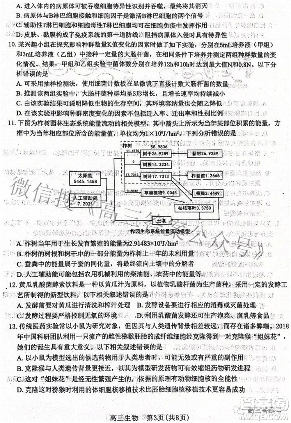 河北省2023屆高三學生全過程縱向評價一生物試題及答案