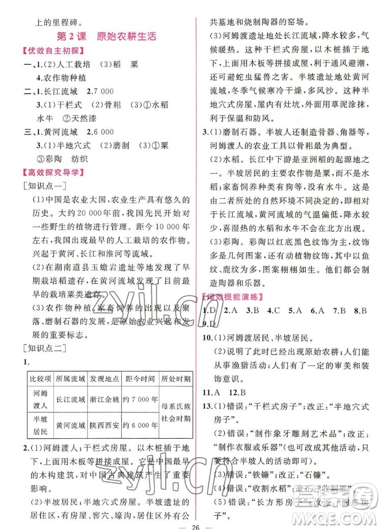 人民教育出版社2022秋同步學(xué)歷案課時(shí)練中國(guó)歷史七年級(jí)上冊(cè)人教版答案