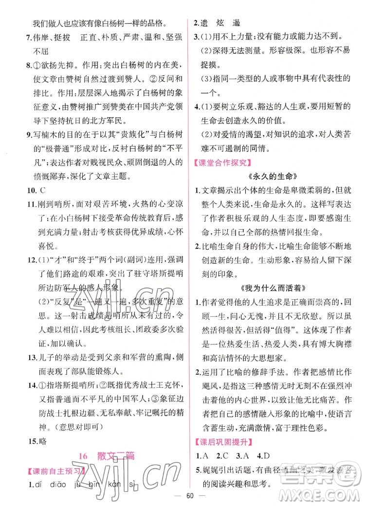 人民教育出版社2022秋同步學歷案課時練語文八年級上冊人教版答案