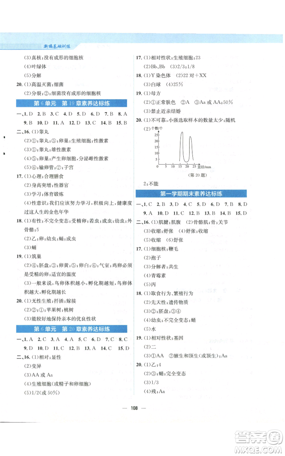 安徽教育出版社2022新編基礎訓練八年級上冊生物學北師大版參考答案