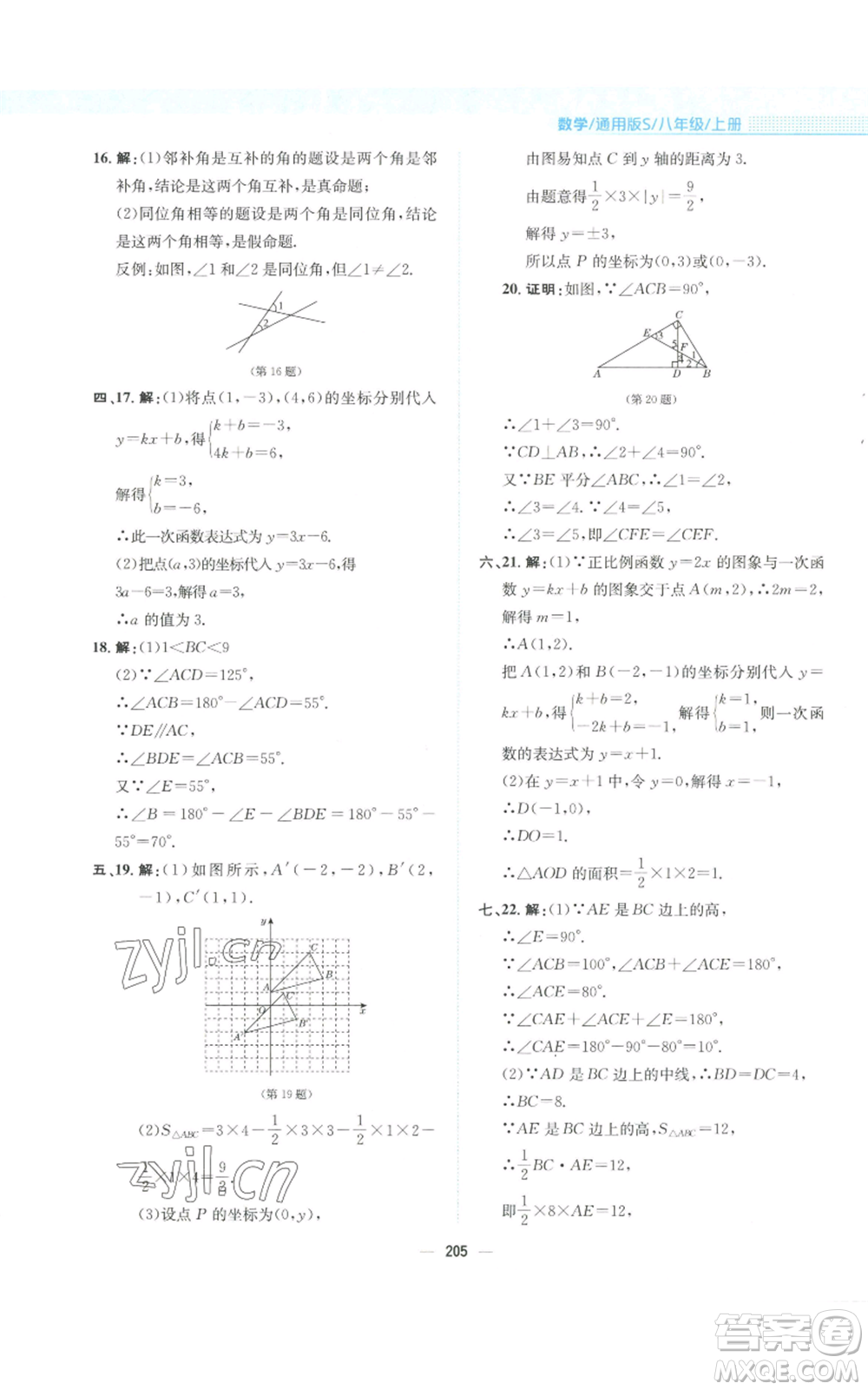 安徽教育出版社2022新編基礎(chǔ)訓(xùn)練八年級(jí)上冊(cè)數(shù)學(xué)通用版S參考答案