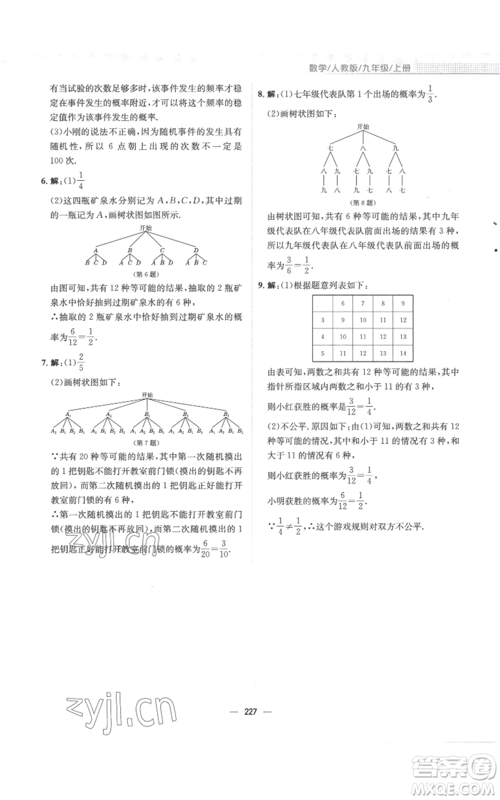 安徽教育出版社2022新編基礎(chǔ)訓(xùn)練九年級(jí)上冊(cè)數(shù)學(xué)人教版參考答案