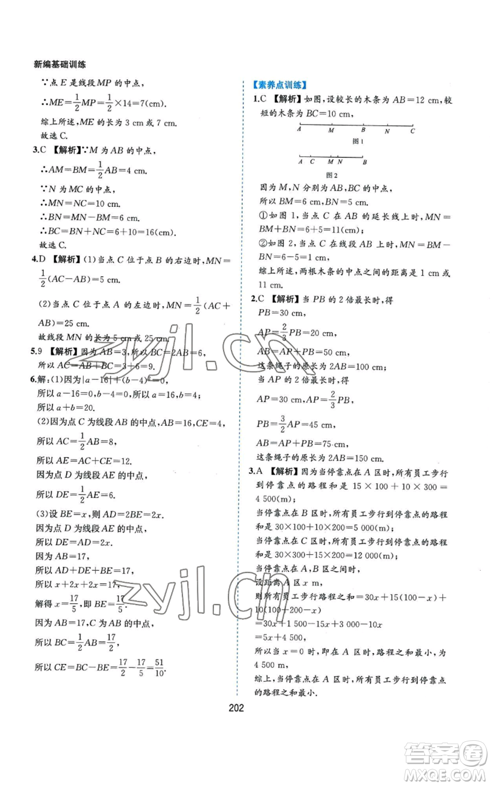 黃山書社2022新編基礎(chǔ)訓(xùn)練七年級(jí)上冊(cè)數(shù)學(xué)滬科版參考答案