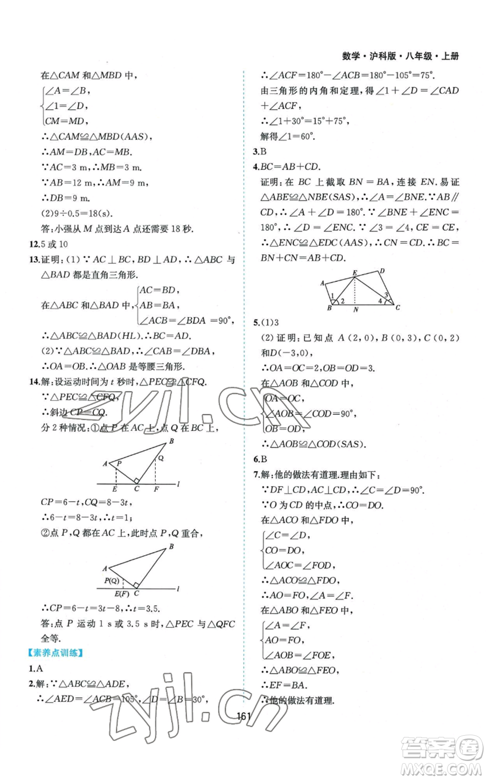 黃山書社2022新編基礎(chǔ)訓(xùn)練八年級上冊數(shù)學(xué)滬科版參考答案