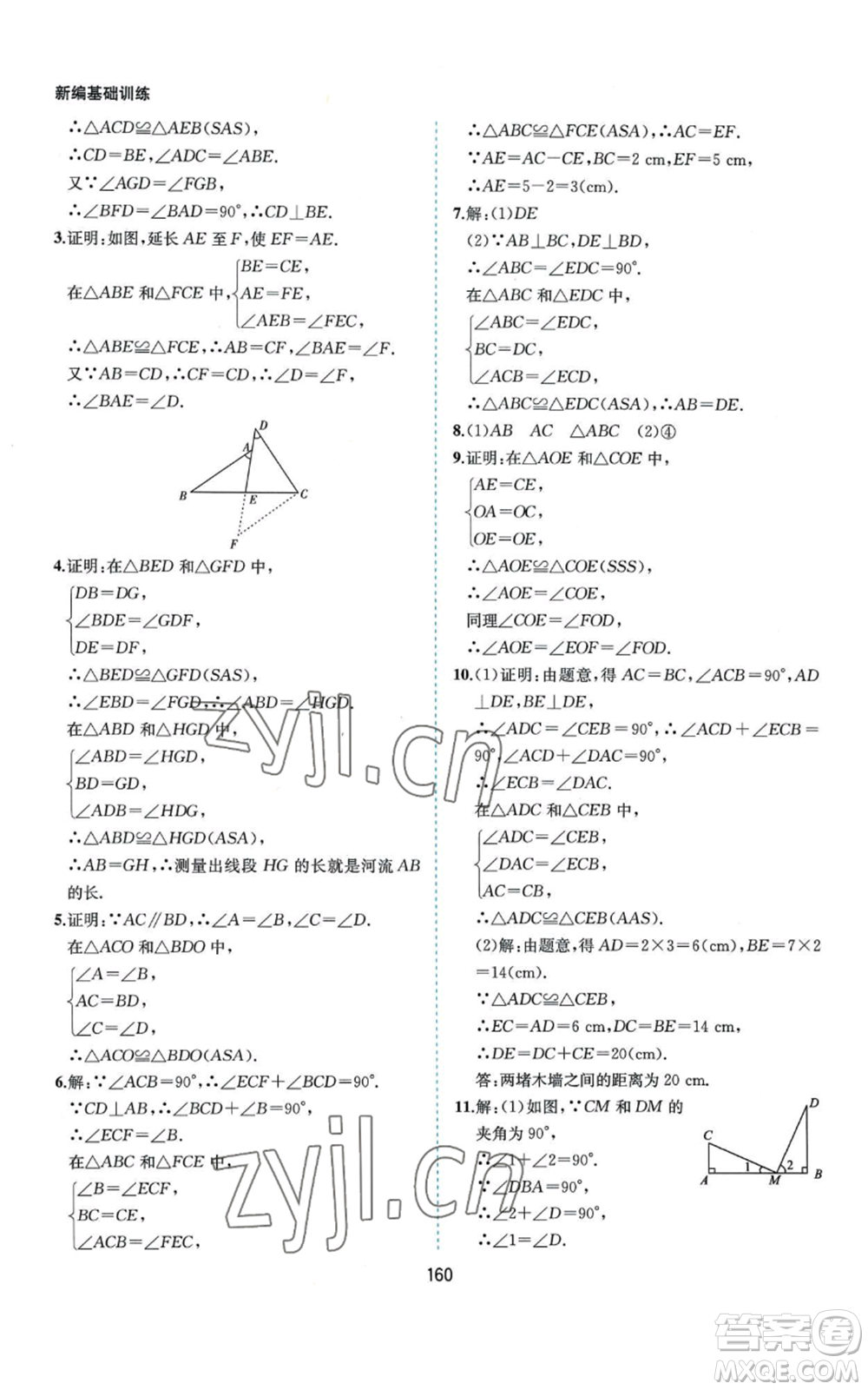 黃山書社2022新編基礎(chǔ)訓(xùn)練八年級上冊數(shù)學(xué)滬科版參考答案