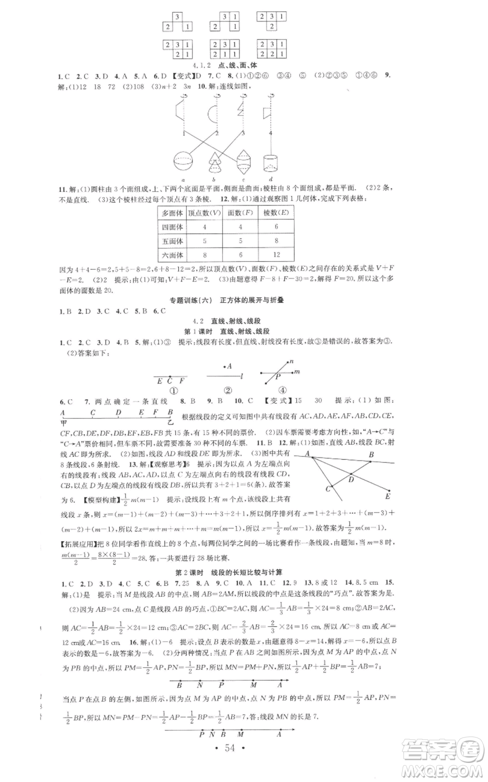 合肥工業(yè)大學(xué)出版社2022七天學(xué)案學(xué)練考七年級數(shù)學(xué)上冊人教版參考答案