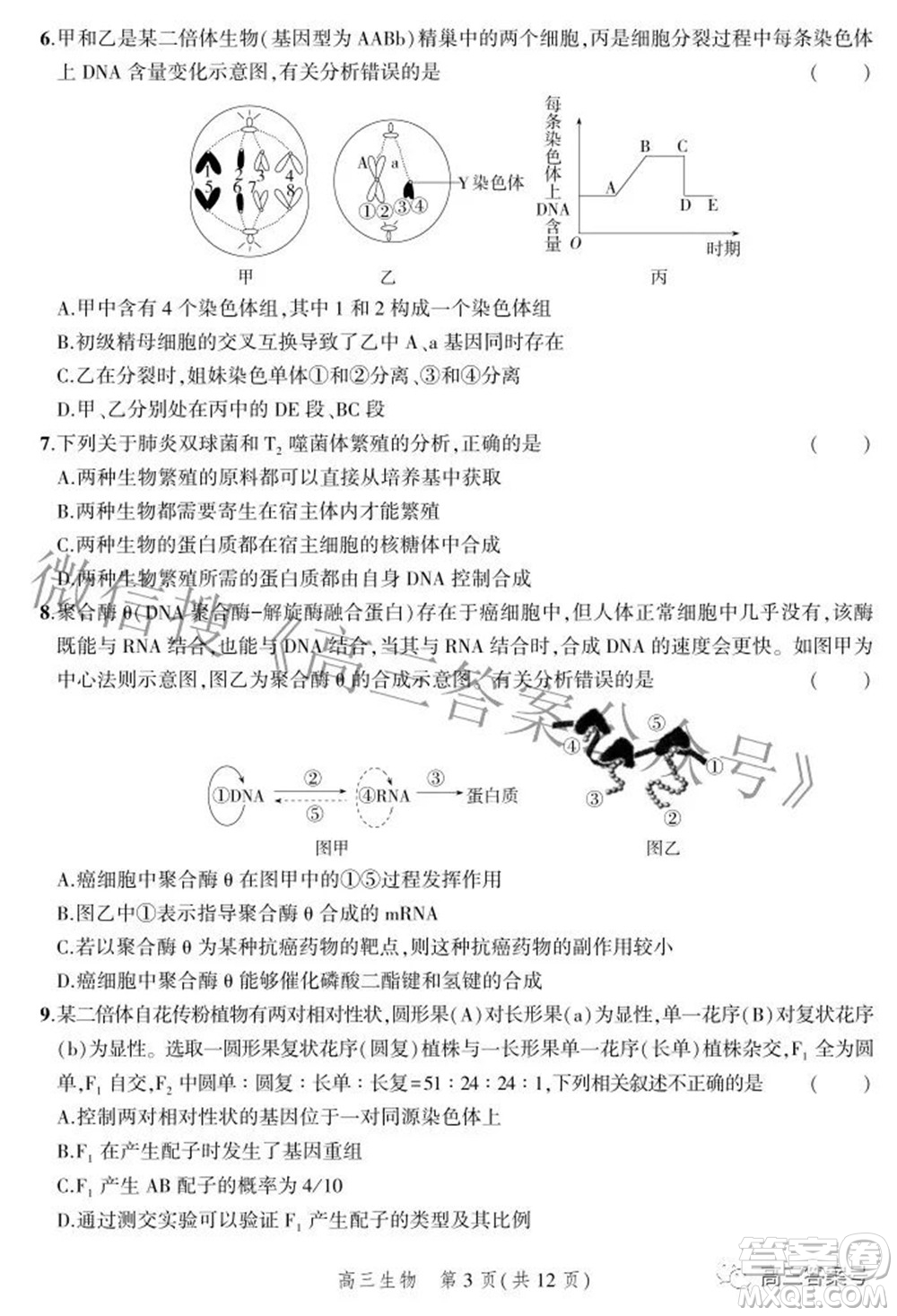 2023屆河北省示范性高中高三年級(jí)調(diào)研考試生物試題及答案