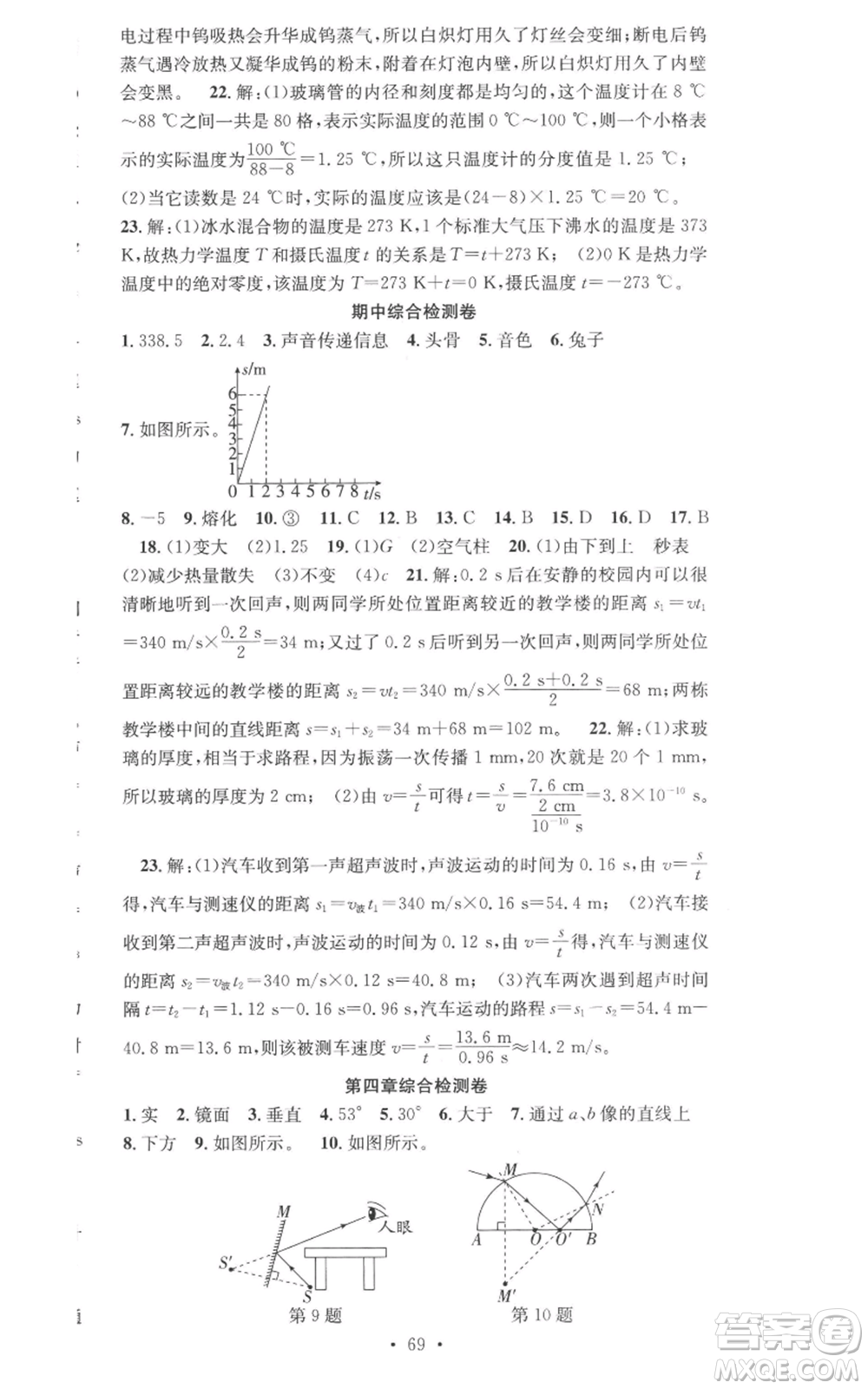 合肥工業(yè)大學出版社2022七天學案學練考八年級物理上冊人教版參考答案