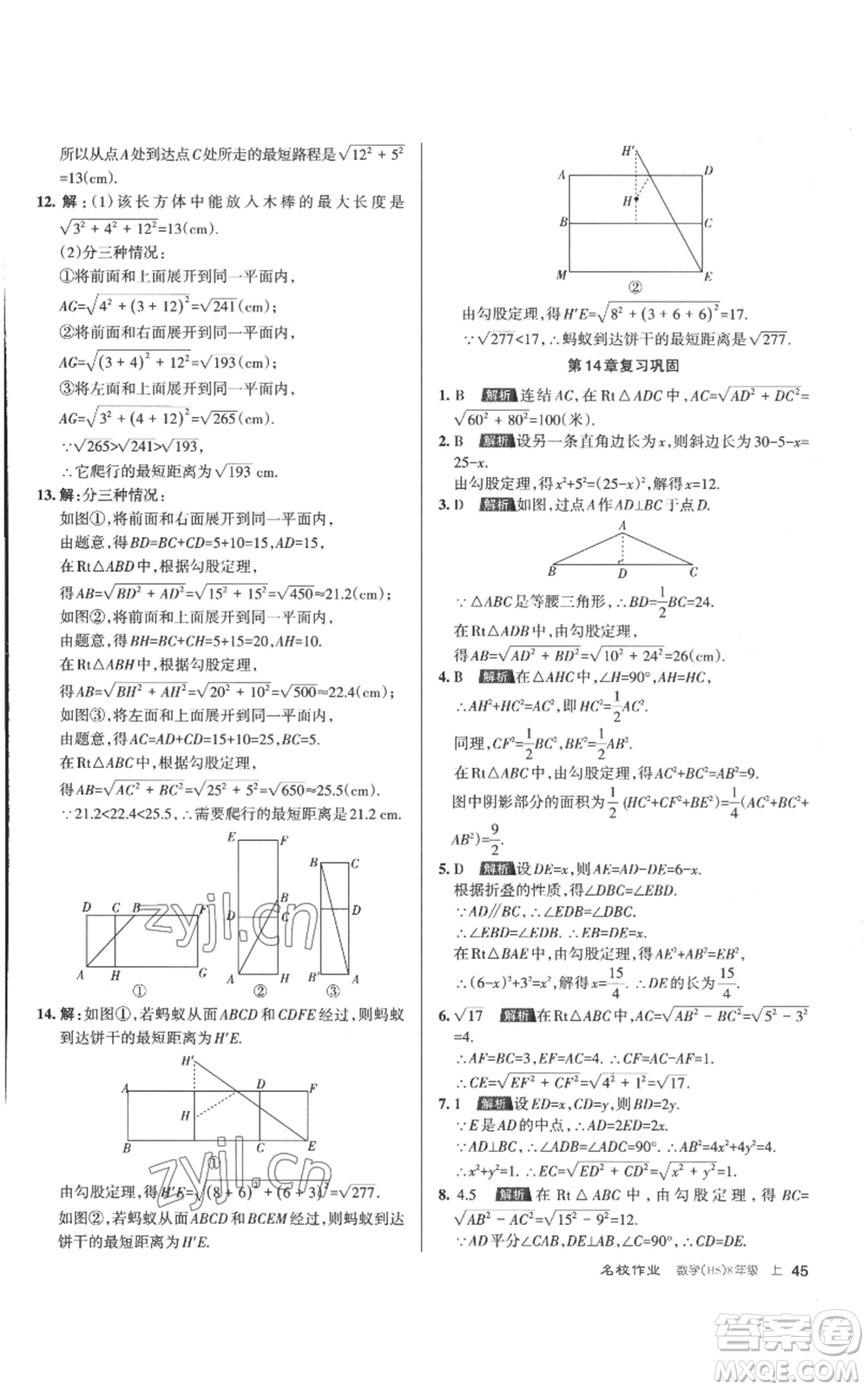 北京教育出版社2022秋季名校作業(yè)八年級(jí)上冊(cè)數(shù)學(xué)華師大版參考答案