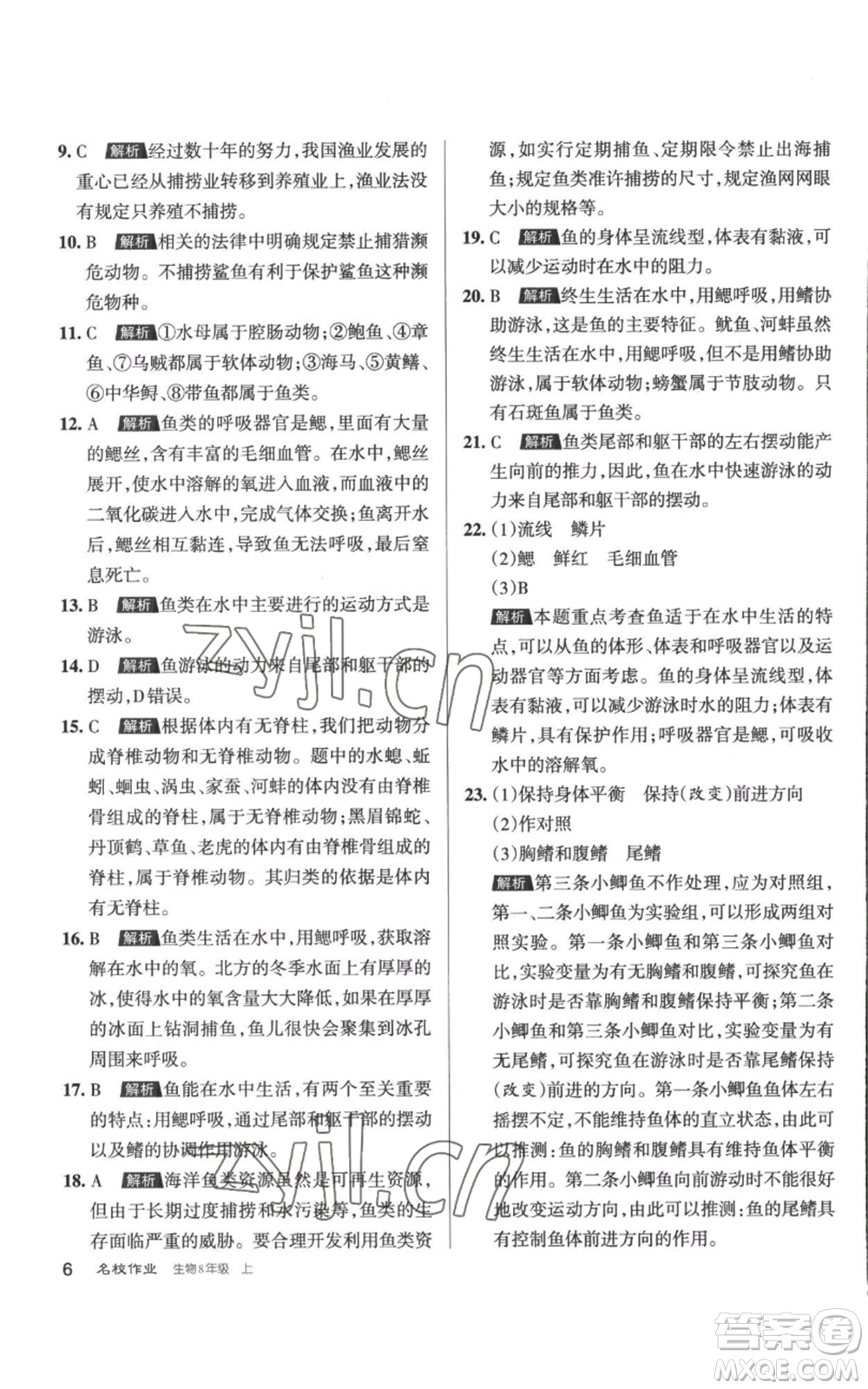 北京教育出版社2022秋季名校作業(yè)八年級上冊生物人教版參考答案