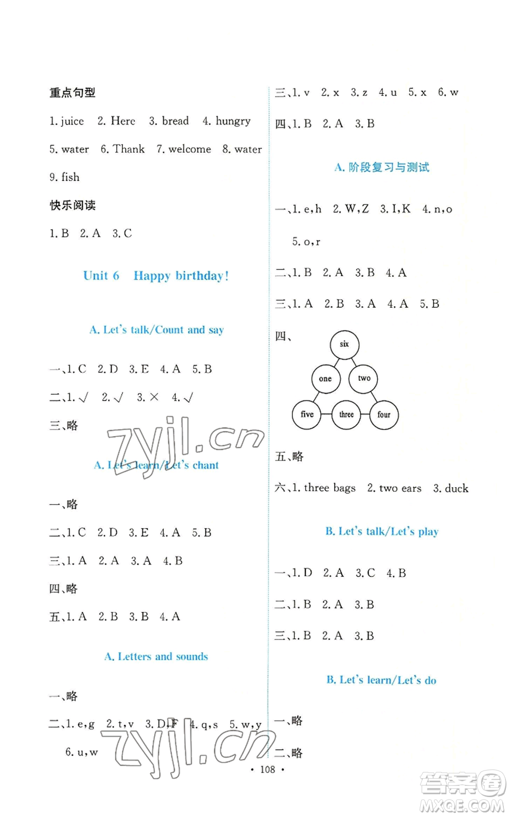 人民教育出版社2022能力培養(yǎng)與測試三年級上冊英語人教版參考答案